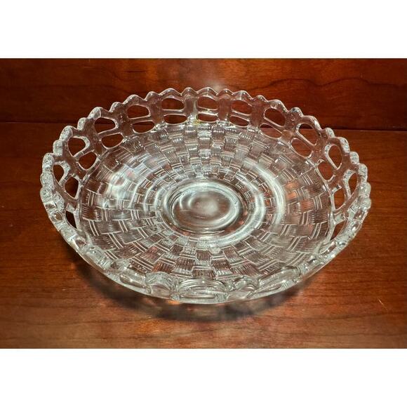 Fenton Art Glass Basket Weave Clear Mayo Plate Base Open Edge Bubble Lace - Picture 1 of 7